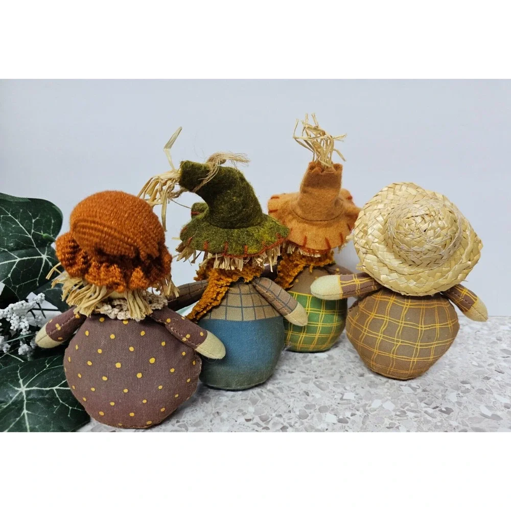 Set of 4 Primitive Rustic Fabric Aged HALLOWEEN AUTUMN SCARECROW'S 6